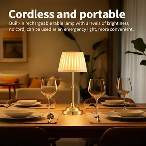Portables Cordless Table Lamp, Fabric Shade Desk Lamp, Ambient Table Lamp, Rechargeable Battery Powered Lighting, Dimmable Light for Dining Room, Bedroom, Bedside, Bar, Night Light, Camping, Balcony