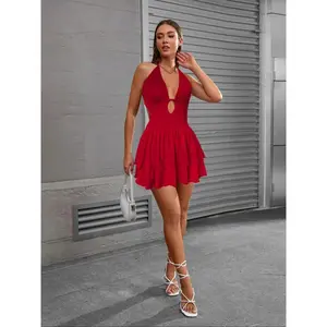Backless Party Dress, Slim-Fitting Y2K Style, Women's Cross-Border Fashion, High-Waisted Belted Design, Perfect for Parties