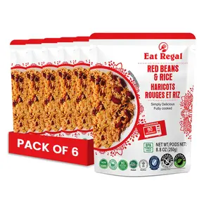 Eat Regal Gourmet Red Beans and Rice Ready to Eat 8.8 oz Pack of 6 Microwaveable in 90 Seconds BPA-Free Pouches with Authentic Taste and Kosher Halal Certification - Traditional Food