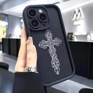 Phone case for iPhone 16 Pro Max 15 Plus 14 13 12 11 XR XS Simple Premium Cross Shockproof Silicone TPU Bumper Drop Protection Soft Cover