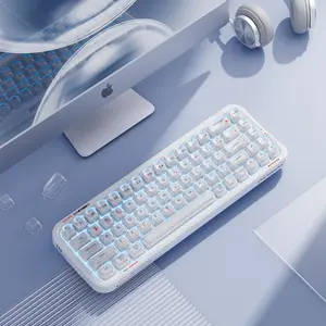 MOFii Pearl White Transparent RGB Backlit Multifunctional Keyboard - Tri-Mode Rechargeable (Bluetooth/Wireless/Wired), 15 Dynamic Backlight Effects, US QWERTY Layout