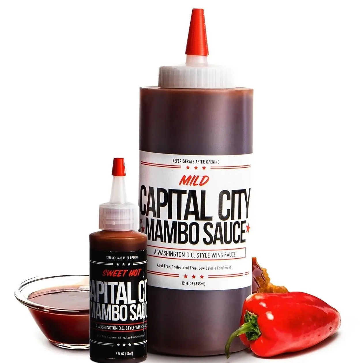 Capital City Mambo Sauce Sweet Hot & Mild Variety Pack, Washington DC Wing Sauces, Perfect Condiment for Wings Chicken Pork Beef Seafood Burgers Rice or Noodles, 12oz (2 Pack)