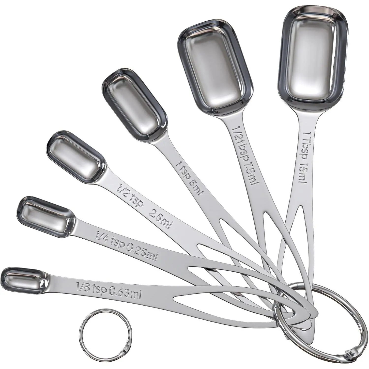 6 count Narrow Measuring Spoons Set, Stainless Steel Measuring Spoon Fits in  Jars, Metal Teaspoon Measuring Spoons, Rectangular Tablespoon, Long Measuring Spoons for Dry & Liquid Ingredients