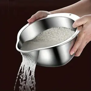 Stainless Steel Kitchen Sieve, Food Safe, Kitchenware, Kitchen Strainer Utensils, Multifunctional Rice Strainer, Ideal for Washing Rice, Draining Fruits, Cleaning Vegetables, Durable Mesh Strainer with Handle