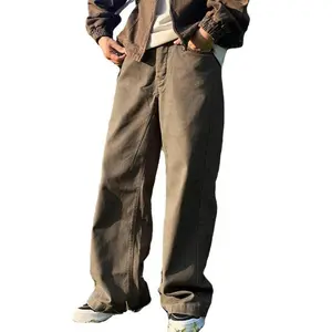 Trendy brand American Casual Retro Straight Jeans Men's Niche Old Loose Cleanfit Trousers Trendy Brown Denim Cotton Fabric Basic Long Menswear Pants