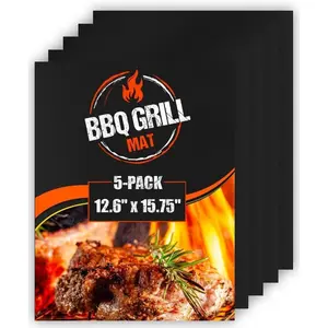 BBQ Grill Mats for Outdoor Grill Mat (5 Pack) 12.6" x 15.75" -  Heat-Resistant Grilling Mats for Outdoor Grill, Non Stick Grill Matt, Easy Clean BBQ Mats for Outdoor Grills