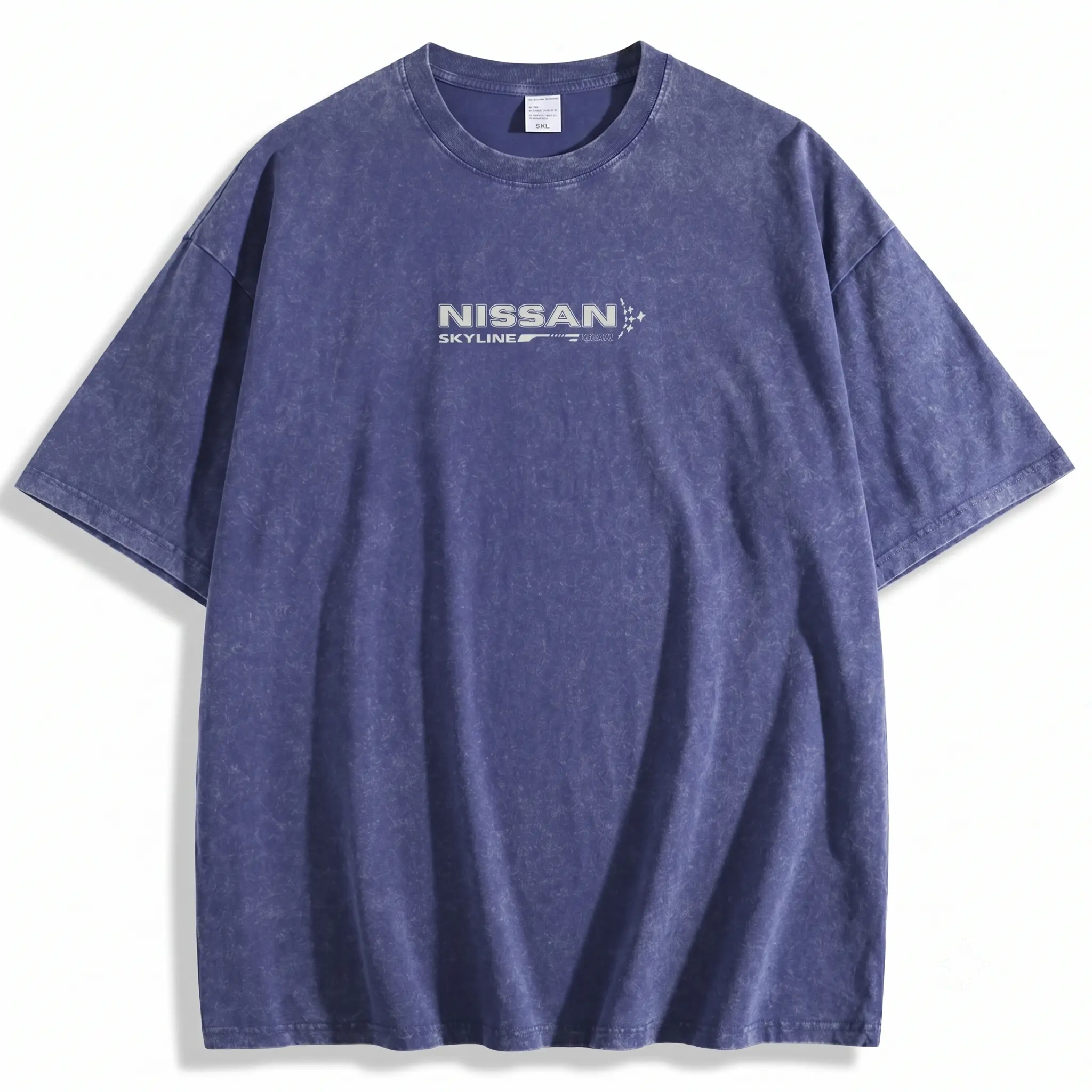 Men's Oversized Washed Denim Short-Sleeve Loose T-Shirt, Vintage JDM Skyline Sports Car Graphic, Menswear Men's Clothing Good Graphic Tees, Retro Streetwear Outfit