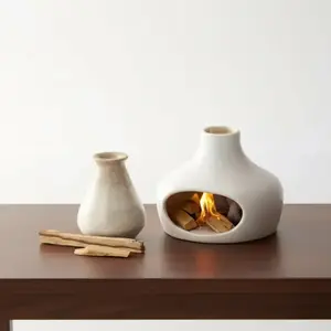 Ceramic Palo Santo Incense Holder - Ash Catcher with Chimney, Incense Burner for Sticks & Cones, Home Decor for Yoga Meditation Aromatherapy, Earthy Woody Scent