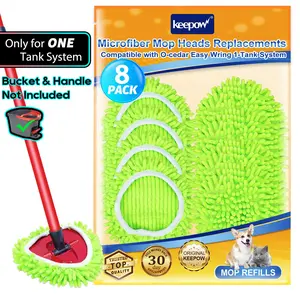 Keepow Washable Chenille Mop Replacements Compatible with O-cedar Easy Wring 1-Tank System for Dry/Wet Use, Handle is not include