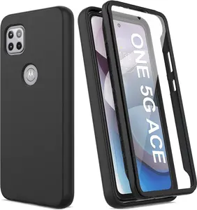 V/A for Motorola One 5G Ace Case with Built-in Screen Protector, Full Body Protection Shockproof Cover Case, [Rugged PC Front Bumper + Soft TPU Back Cover] Armor Protective Phone Case (Black)