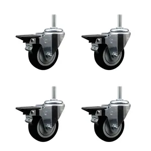 Service Caster SCC-TS20S3514-PPUB-BLK-PLB-34212-4 Polyurethane Swivel Threaded Stem Caster with 3.5 x 1.25 in. Black Wheels & 0.75 in. Stems - Set of 4