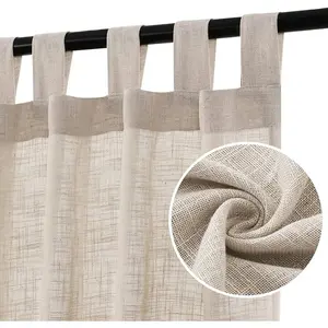 H.VERSAILTEX Linen Curtains Natural Linen Blended Curtains for Living Room Burlap Linen Textured Curtains Tab Top Curtains Energy Efficient Light Filtering Curtains (Set of 2)