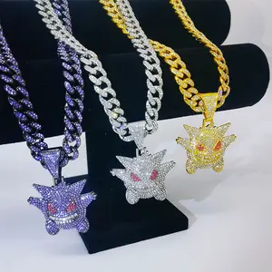 Cross-border trendy Cuban chain pendant Gengar chain cartoon design gold and silver metal hip-hop necklace pendant