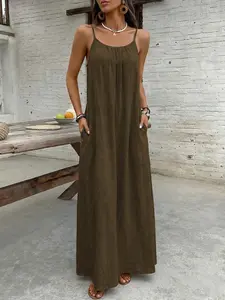 Sexy Loose Fit Spaghetti Strap Cami Dress for Women, Ideal for Parties, Street Style and Casual Wear, Long Sleeveless Dress for All Seasons, Minimalist