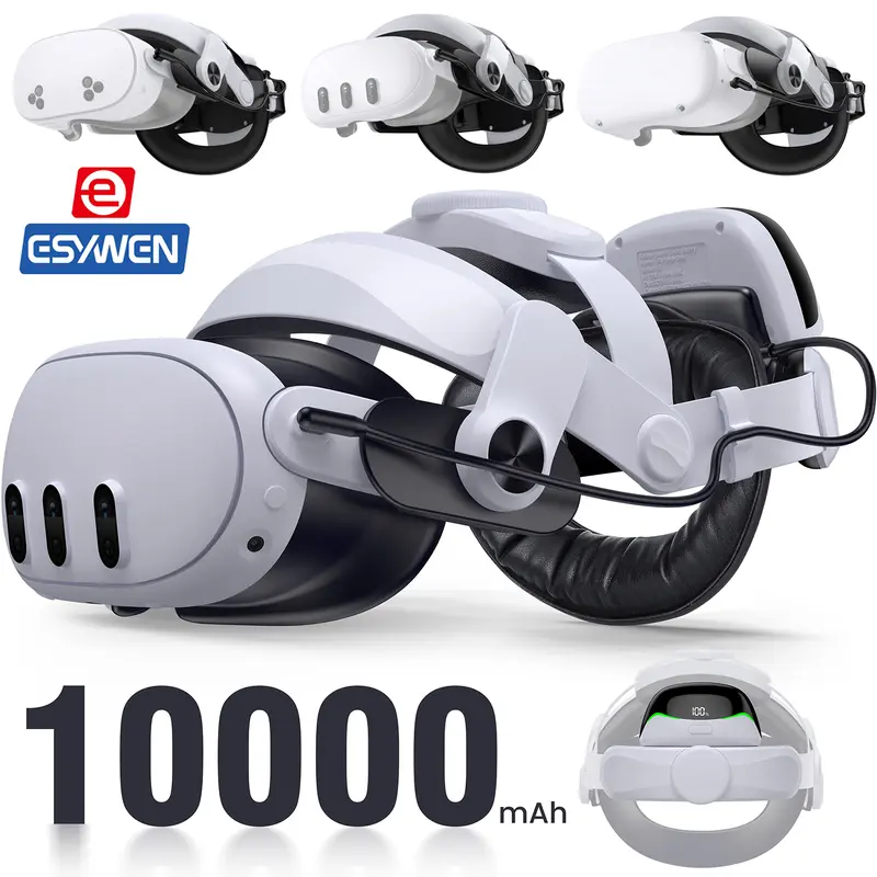 ESYWEN Rechargeable 10000mAh Cells Wearable Elite Strap for Meta Quest 2-3-3S, Magnetic Wireless VR Headband with Rotating Dial, 45° Flip-Up Hinge, Removable TPU Back Cushion, Washable Pads, USB-A, 2nd & 3rd Gen Connectors, Extra 3-4H Wireless Freedom