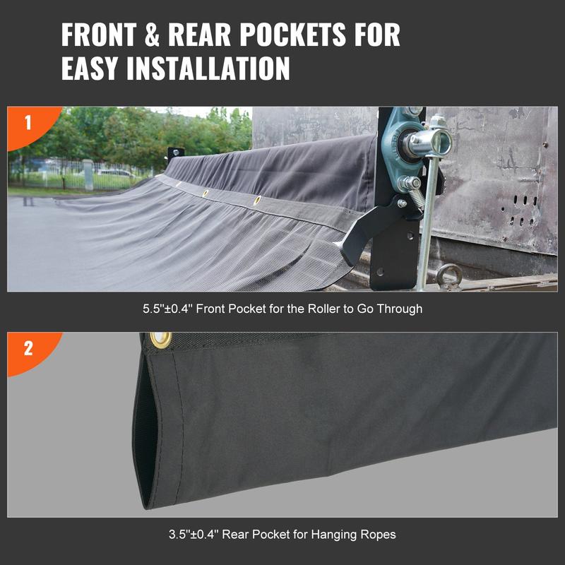 VEVOR Dump Truck Mesh Tarp,  , PVC Coated Black Heavy Duty Cover with 5.5" 18oz Double Pocket, Brass Grommets, Reinforced Double Needle Stitch Webbing Fits Manual or Electric Dump Truck System
