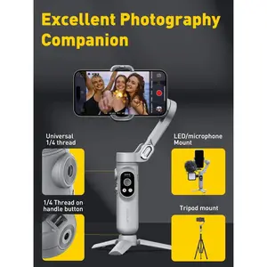 Professional 3-Axis Smartphone Gimbal Stabilizer with Face/Object Tracking for iPhone 15/14 Pro Max and Android, Foldable Design with Built-In Light and 1/4" Threads for TikTok and YouTube Vlogging (Smart X Grey)