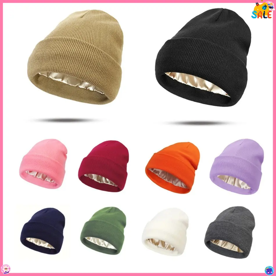 2026 New Unisex Satin-Lined Knit Beanie Fitted - Warm Cuffed Stylish Winter Sports Hat, Black Friday Christmas Gift (TikTokShop), Stylish Hat, Snug Fit, Static Guard, Cuffed Edge, Fashion, Silk