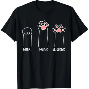 Men's Short-Sleeve Basic T-Shirt - Rock Paper Scissors Hand Game, Cute Paw, Funny Cat Print Menswear Graphic Tee