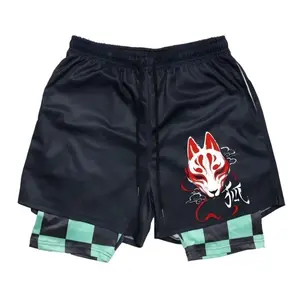 Men's Demon Slayer Anime Gym Shorts - Breathable & Comfortable 2-in-1 Workout Shorts with Pockets, Casual Summer Shorts, Multi-Color Options