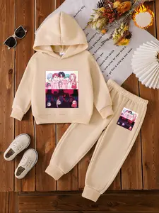Boys Long Sleeve Fleece Hoodie Set, Cartoon Character Print, Comfortable Matching Sweatpants, Fall & Winter Warmth, Casual Style