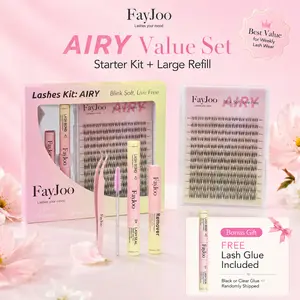 (Free Lash Glue) FayJoo AIRY Value Set Lash Clusters Kit + Large Refill | Natural Wispy Look, Lightweight, Beginner-Friendly, Up to 7 Days
