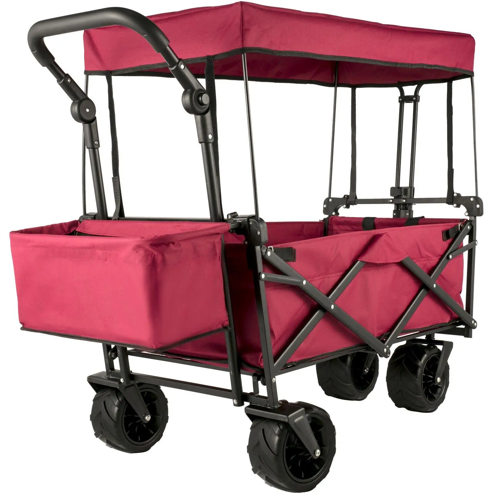 【Summerfinds】VEVOR Extra Large Collapsible Garden Cart with Removable Canopy,  Folding Wagon Utility Carts with Wheels and Rear Storage, Wagon Cart for Garden, Camping, Grocery Cart, Shopping Cart