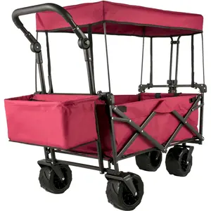 【Summervibes】VEVOR Extra Large Collapsible Garden Cart with Removable Canopy,  Folding Wagon Utility Carts with Wheels and Rear Storage, Wagon Cart for Garden, Camping, Grocery Cart, Shopping Cart