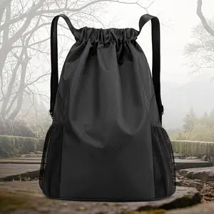 5-color Options 8.45gal Unisex Drawstring Backpack - Large Capacity Gym Bag with Mesh Side Pockets, Adjustable Shoulder Straps and Softshell Design, Suitable for Travel, Sports, and Fitness Training. Black, Practical Pocket Design, Travel Backpack