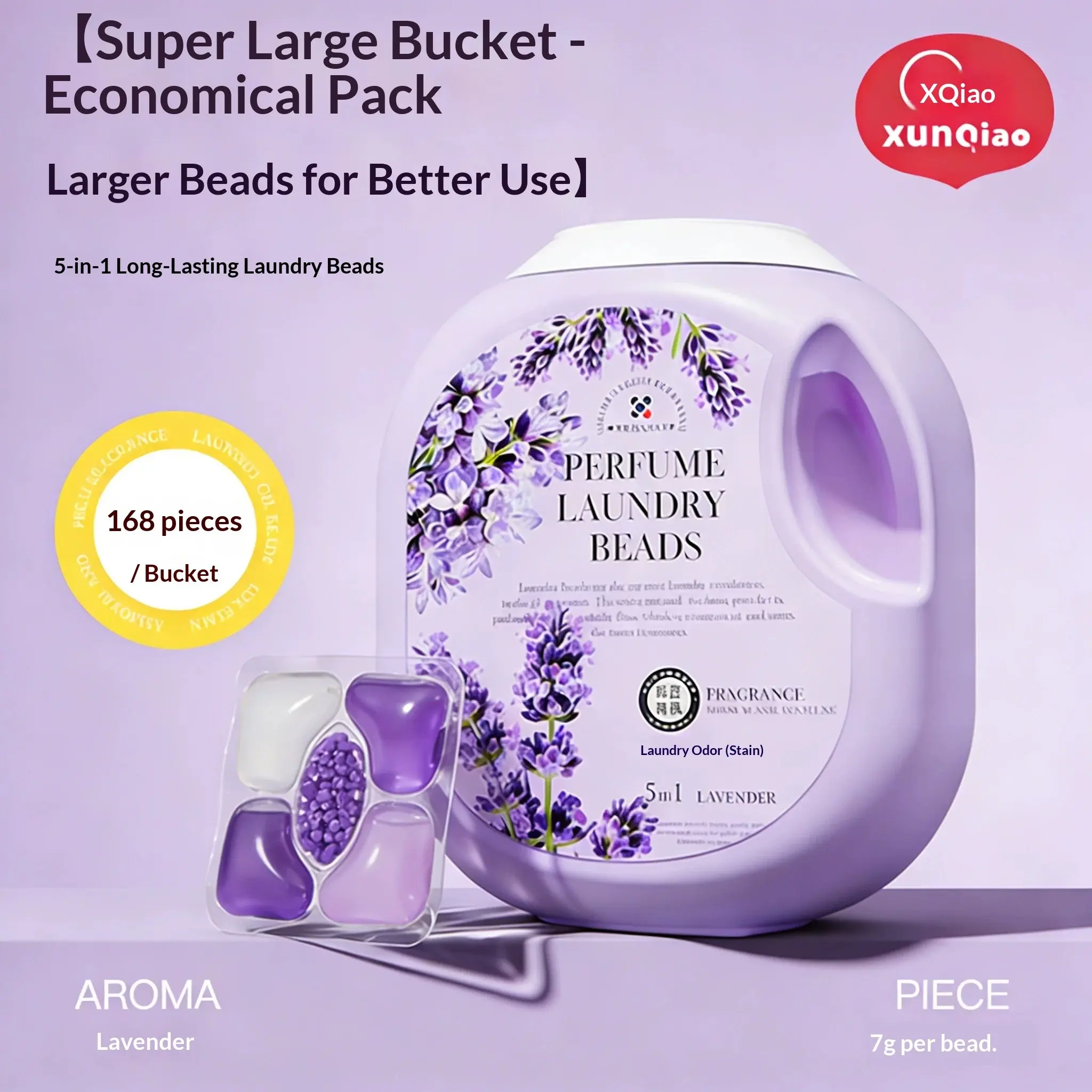 Lavender Scented Laundry Clean Pods, Long-Lasting Fragrance, Three-In-One Laundry Detergent Bulk, Large Bucket Pack, Fresh Smell for Clothes, Laundry Beads