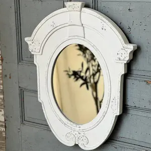 Cheshire Wall Mirror, 24 Inch Distressed White Mirror, Farmhouse Decorative Wall Accent, Vintage Style Mirror