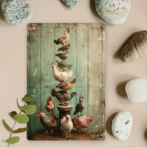 Room Decor 1pc Rustic Farmhouse Iron Metal Sign, 8x12 Inch Vintage Chicken Stack Design Wall Art, Indoor/Outdoor Home & Garden Decor for Porch, Balcony, Country Courtyard, Rustic Farmhouse Decor, Perfect for Room Decor