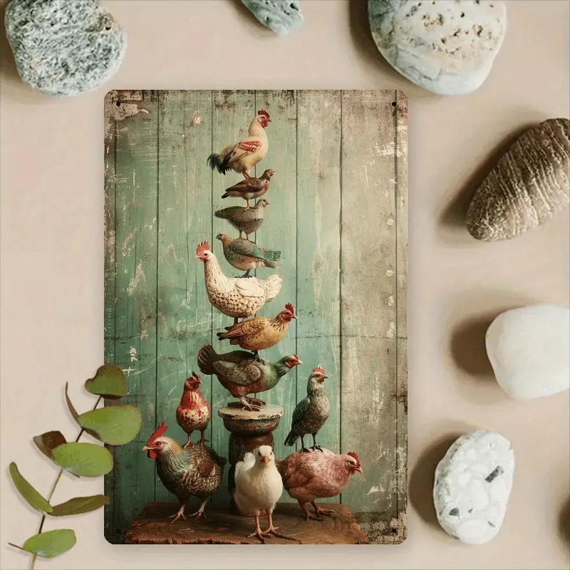 Room Decor 1pc Rustic Farmhouse Iron Metal Sign, 8x12 Inch Vintage Chicken Stack Design Wall Art, Indoor/Outdoor Home & Garden Decor for Porch, Balcony, Country Courtyard, Rustic Farmhouse Decor, Perfect for Room Decor