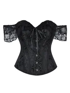 Women's Floral Lace Off The Shoulder Bustier Corset Tops, Sexy Elegant Hook & Eye Front Crop Shapewear Top for Party Holiday Vacation, Ladies Shapewear for All Seasons
