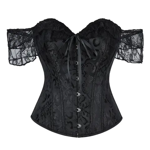 Women's Floral Lace Off The Shoulder Bustier Corset Tops, Sexy Elegant Corset Style Hook & Eye Front Crop Shapewear Top for Party Holiday Vacation, Ladies Shapewear for All Seasons, Floral Printed Corset