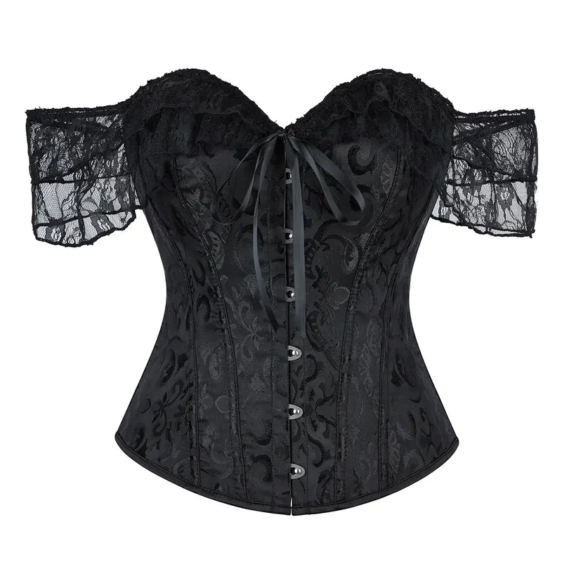 Women's Floral Lace Off The Shoulder Bustier Corset Tops, Sexy Elegant Corset Style Hook & Eye Front Crop Shapewear Top for Party Holiday Vacation, Ladies Shapewear for All Seasons, Floral Printed Corset
