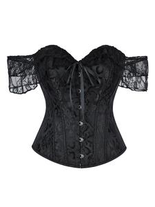 women's floral lace off the shoulder bustier, sexy elegant hook & eye front crop shapewear top for party holiday vacation, ladies shapewear for all seasons