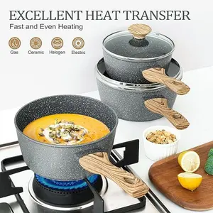 MICHELANGELO Sauce Pan with Lid, Nonstick Saucepans 1.5QT&2QT&3QT, Granite Sauce Pan 3 Piece, Stone Saucepan Set, Small Pot with Lid, Nonstick Sauce Pot Set, Gray
