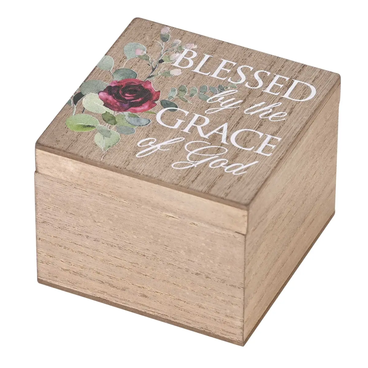 Dicksons EWOODBOX-44-26S Wooden MDF Floral Keepsake Box, Blessed By The Grace, 4x4 in Gift Storage Box for Home Organization