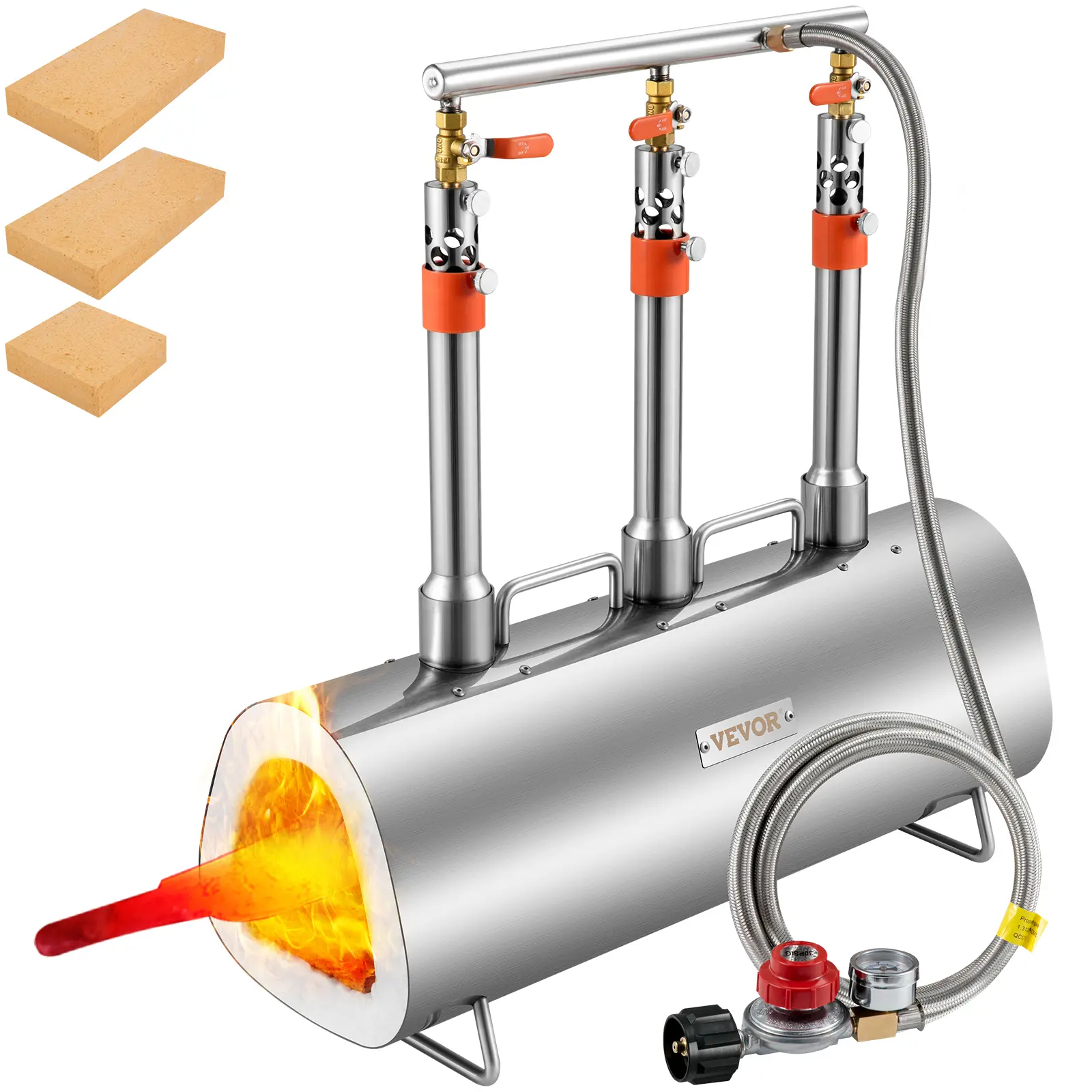 Forge Portable Portable, Triple Burner Tool and Knife Making, Large Capacity Blacksmith Farrier Forges, Mini Furnace Blacksmithing, Stainless Steel Gas Forging Tools and Equipment