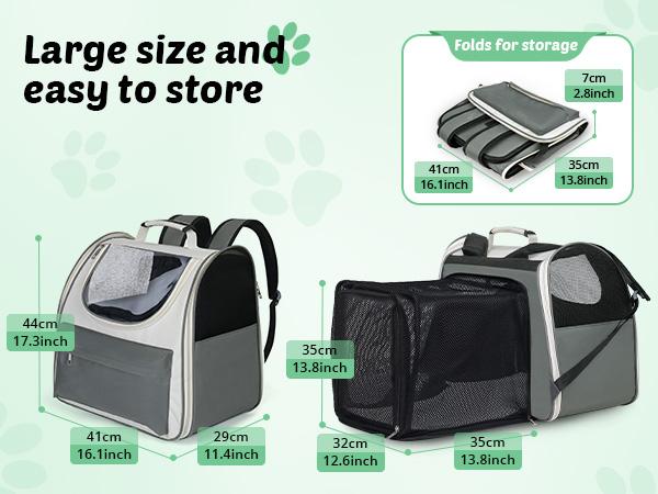 PetCozife Cat Backpack Carrier, Expandable Roomy Pet Carrier Backpack, For Medium Cat Small Dog Puppy Under 18lbs, Breathable Foldable Dog  Backpack, Travel Airline Approved for Camping Outdoor, for Cat Lovers Animal Carrier, Gray Large