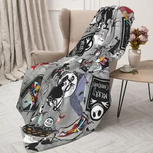 FJTP Horror Blanket Ghost Halloween Throw Blanket Merry Before Christmas Travel Blanket For Bedroom Living Room Couch Office Car Birthday Christmas Halloween Thanksgiving Valentines Day Gift  for Young Adults Men Women Boy Girl