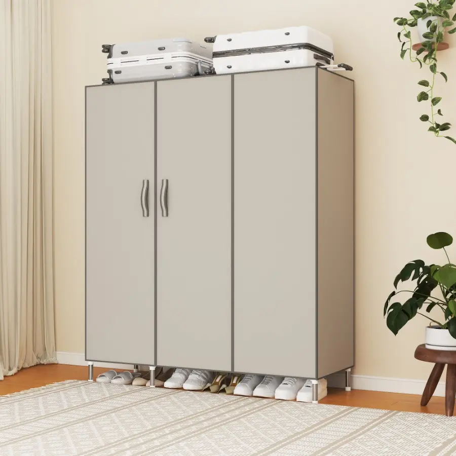 A Simple Wardrobe with Magnetic Suction Double Door Type, Magnetic Suction Thickened Panel, 19mm Steel Pipe, Large Capacity and Strong Load-bearing Capacity, Raised Skirting Board, Mixed Color, Bedrooms  Portable Clothes Closet Storage Armoire