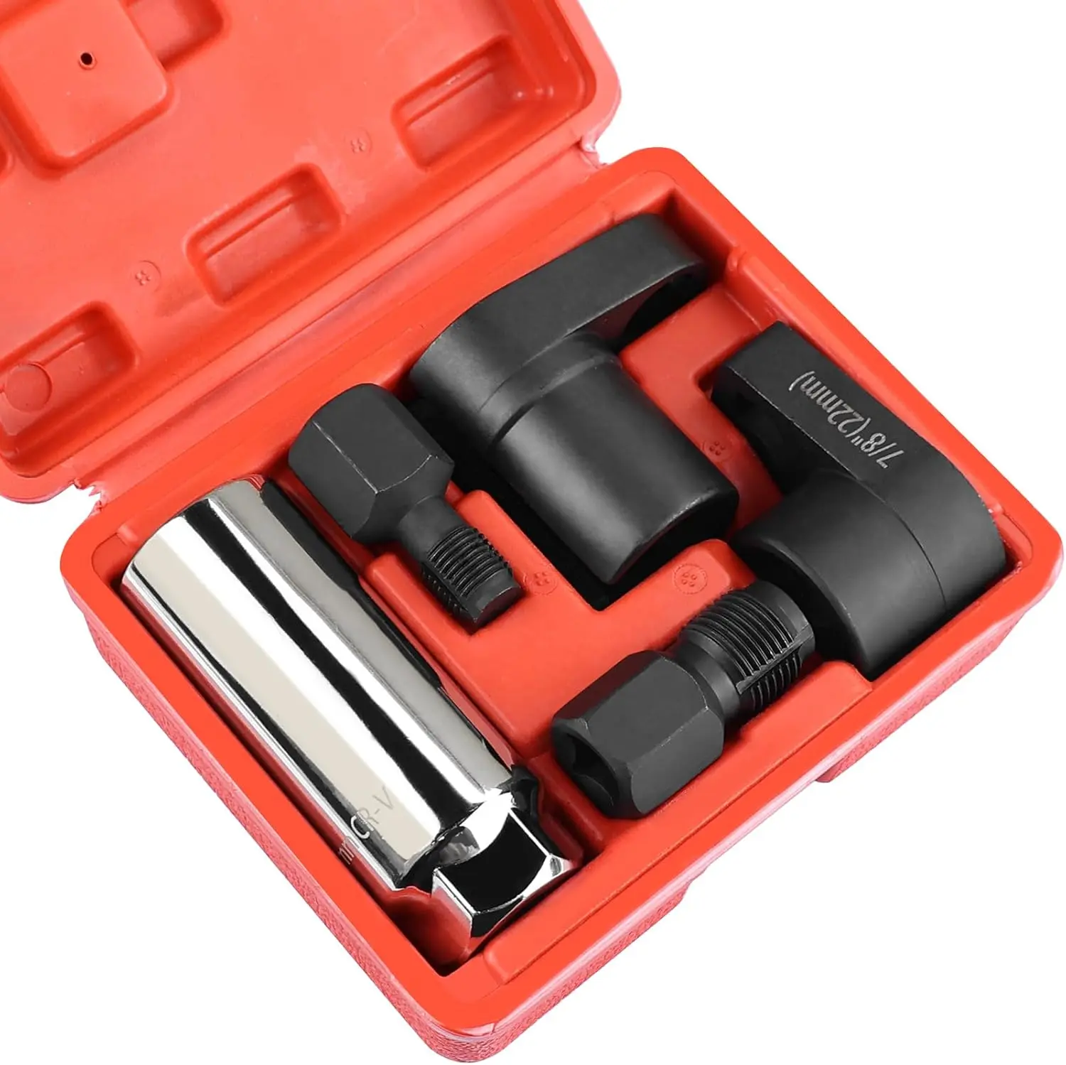 5PCS Carbon Steel O2 Oxygen Sensor Socket Set - 1/2 & 3/8 in Drive, 22mm (7/8 in) Mechanic Tools Kit with Thread Chasers, Offset Wrenches for Metal Surfaces, Heavy-Duty Kit for Auto Repair Shop Installation & Repair