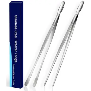 2 PCS Professional Kitchen & Cooking Tweezers Tongs,  12-Inch Extra-Long Tweezer with Round And Straight Tips For Baking, Stainless Steel Barbecue Tweezers, Premium Quality, Anti-Slip