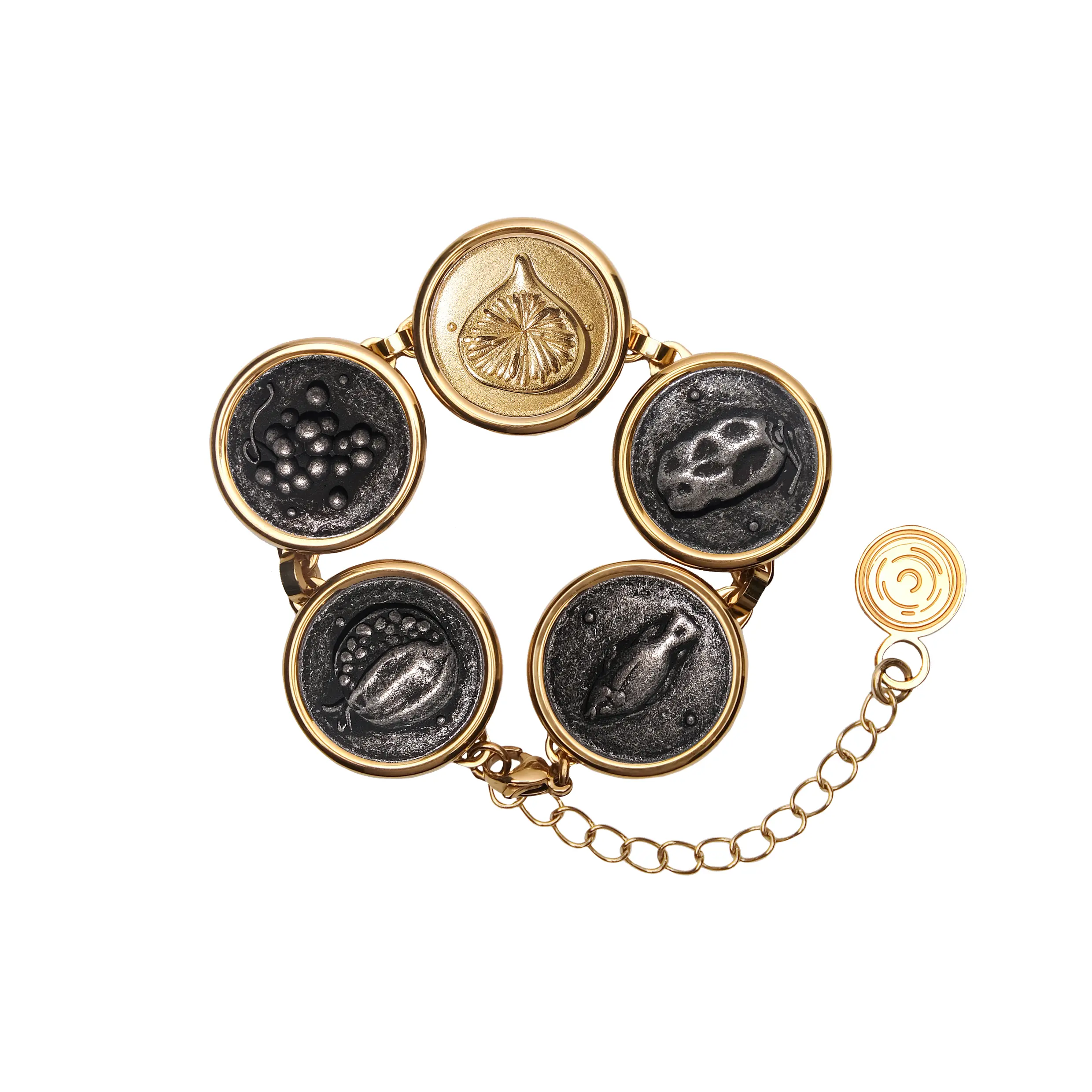 AUREI Martha Bracelet with Coins - Brass & 14K Gold Shiny Design - Nourishment Collection - 22cm Length - Customizable Jewelry