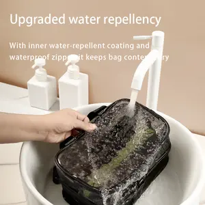 2-Zip Smart Toiletry Bag Transparent Side + Drainage Mesh Base Waterproof Zone for Dry Clothes | Showerproof Zipper Easy-Carry Handle Perfect for Travel/Gym/Camping