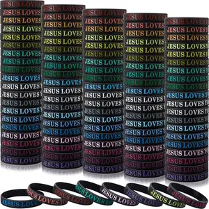 100 count  Loves You Colorful Rubber Bracelets - Christian Rubber Wristbands for Men, Women & Party Favors