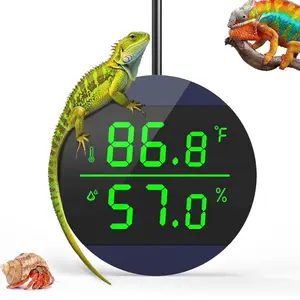 Reptile Thermometer and Humidity Gauge, LED Digital Thermometer Hydrometer, Reptile Tank Accessories for Bearded Dragon, Crested Gecko, Snake, Jumping Spider, Lizard, USB Power Supply (Blue)