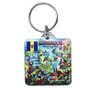 Barbados Map Acrylic Square Souvenir Keychain 1.5 inches X 1.5 inches